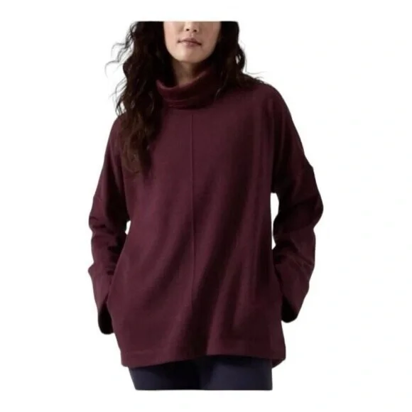 Athleta Cozy Karma Funnel Neck Sweatshirt Spiced Cabernet Fleece Lined US M - Picture 1 of 13